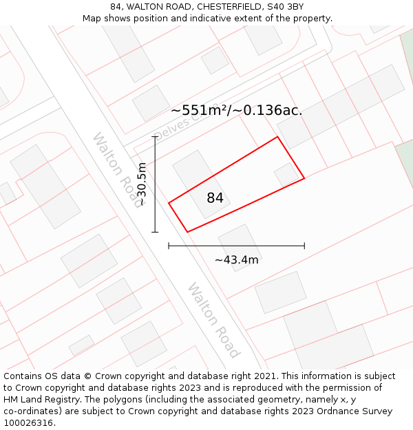 84, WALTON ROAD, CHESTERFIELD, S40 3BY: Plot and title map