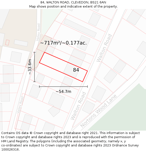 84, WALTON ROAD, CLEVEDON, BS21 6AN: Plot and title map