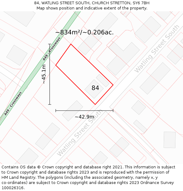 84, WATLING STREET SOUTH, CHURCH STRETTON, SY6 7BH: Plot and title map