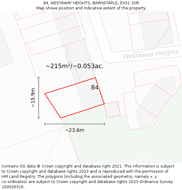 84, WESTAWAY HEIGHTS, BARNSTAPLE, EX31 1NR: Plot and title map