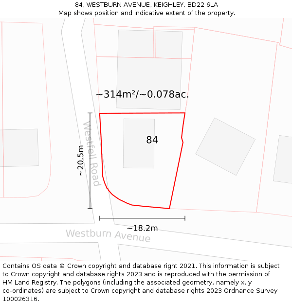 84, WESTBURN AVENUE, KEIGHLEY, BD22 6LA: Plot and title map