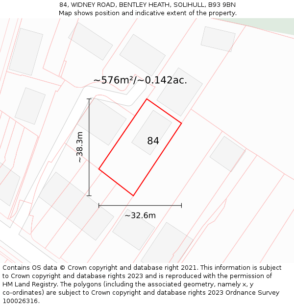 84, WIDNEY ROAD, BENTLEY HEATH, SOLIHULL, B93 9BN: Plot and title map