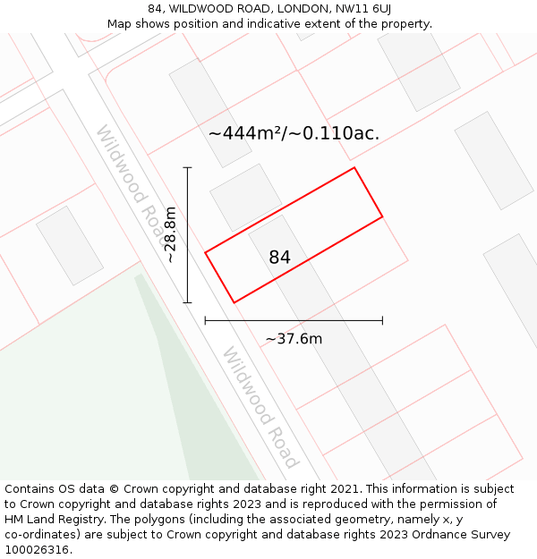 84, WILDWOOD ROAD, LONDON, NW11 6UJ: Plot and title map