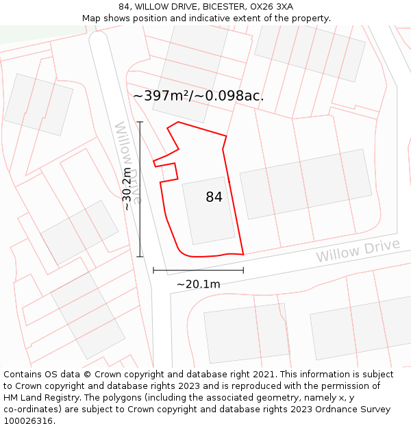 84, WILLOW DRIVE, BICESTER, OX26 3XA: Plot and title map