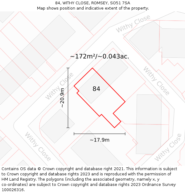 84, WITHY CLOSE, ROMSEY, SO51 7SA: Plot and title map