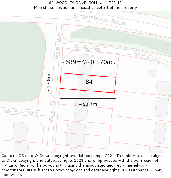 84, WOODLEA DRIVE, SOLIHULL, B91 1PJ: Plot and title map