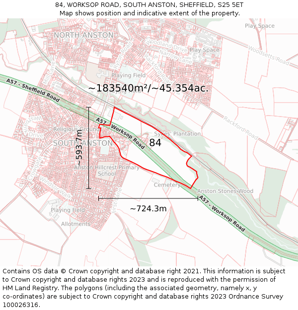 84, WORKSOP ROAD, SOUTH ANSTON, SHEFFIELD, S25 5ET: Plot and title map