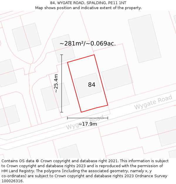 84, WYGATE ROAD, SPALDING, PE11 1NT: Plot and title map