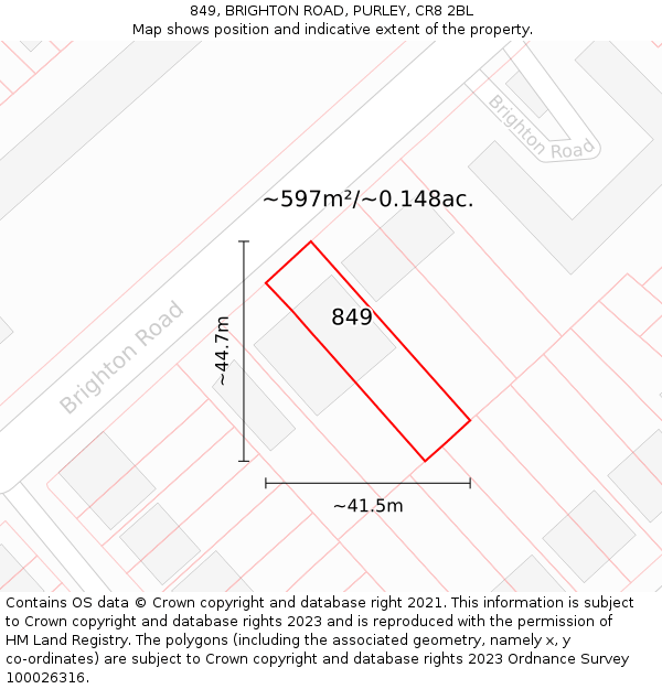849, BRIGHTON ROAD, PURLEY, CR8 2BL: Plot and title map