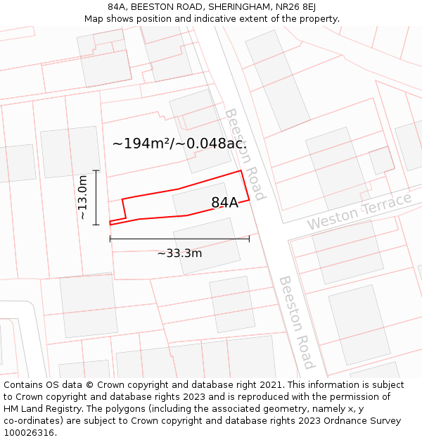 84A, BEESTON ROAD, SHERINGHAM, NR26 8EJ: Plot and title map