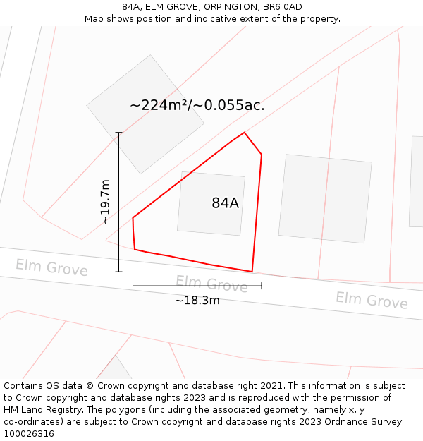 84A, ELM GROVE, ORPINGTON, BR6 0AD: Plot and title map