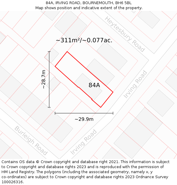 84A, IRVING ROAD, BOURNEMOUTH, BH6 5BL: Plot and title map