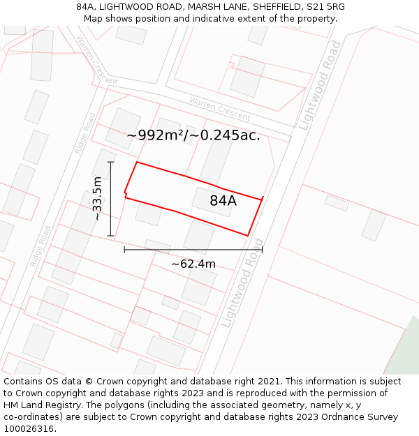 84A, LIGHTWOOD ROAD, MARSH LANE, SHEFFIELD, S21 5RG: Plot and title map