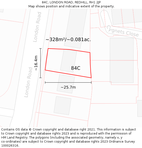84C, LONDON ROAD, REDHILL, RH1 2JP: Plot and title map