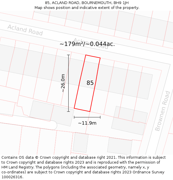 85, ACLAND ROAD, BOURNEMOUTH, BH9 1JH: Plot and title map