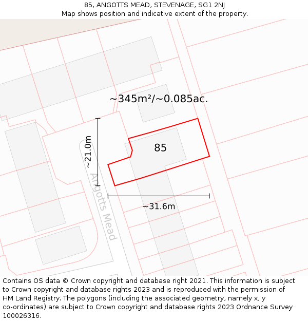 85, ANGOTTS MEAD, STEVENAGE, SG1 2NJ: Plot and title map