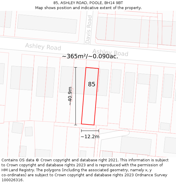 85, ASHLEY ROAD, POOLE, BH14 9BT: Plot and title map