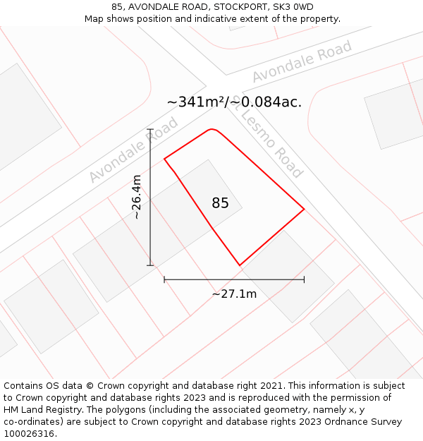 85, AVONDALE ROAD, STOCKPORT, SK3 0WD: Plot and title map