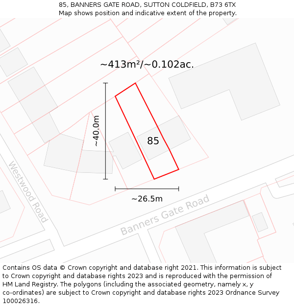 85, BANNERS GATE ROAD, SUTTON COLDFIELD, B73 6TX: Plot and title map