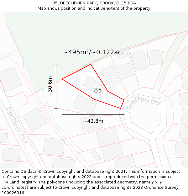 85, BEECHBURN PARK, CROOK, DL15 8SA: Plot and title map