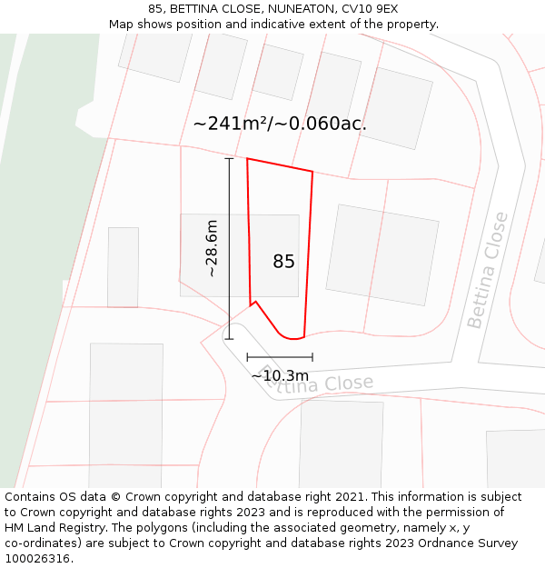 85, BETTINA CLOSE, NUNEATON, CV10 9EX: Plot and title map