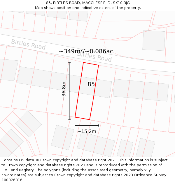 85, BIRTLES ROAD, MACCLESFIELD, SK10 3JG: Plot and title map