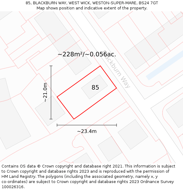 85, BLACKBURN WAY, WEST WICK, WESTON-SUPER-MARE, BS24 7GT: Plot and title map