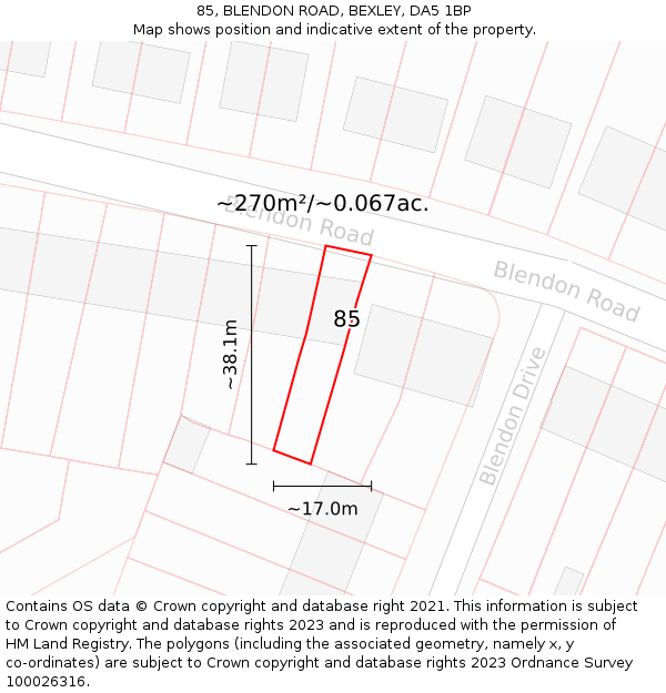 85, BLENDON ROAD, BEXLEY, DA5 1BP: Plot and title map