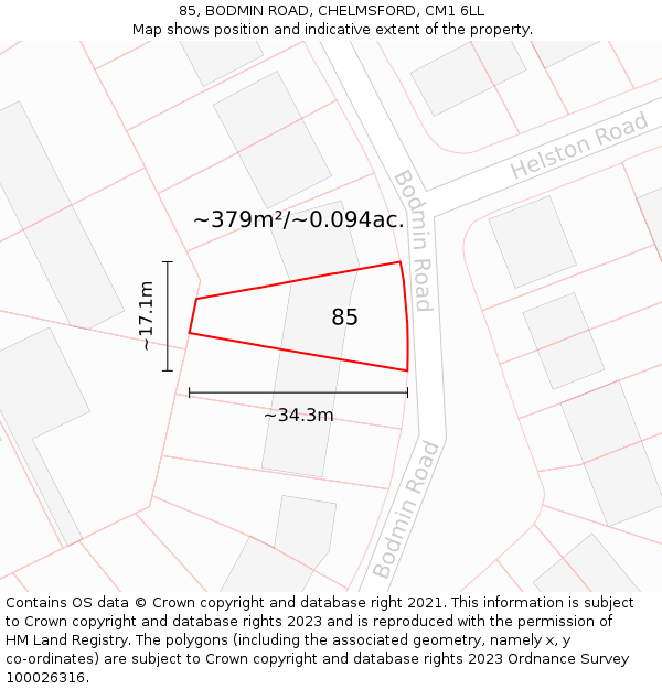 85, BODMIN ROAD, CHELMSFORD, CM1 6LL: Plot and title map