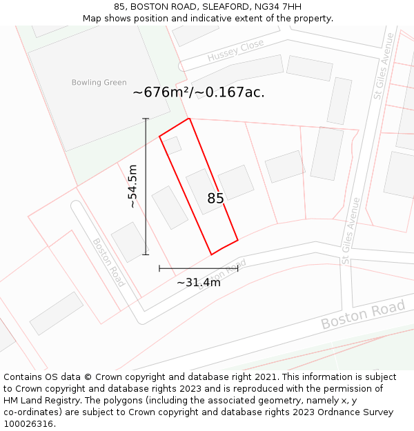 85, BOSTON ROAD, SLEAFORD, NG34 7HH: Plot and title map