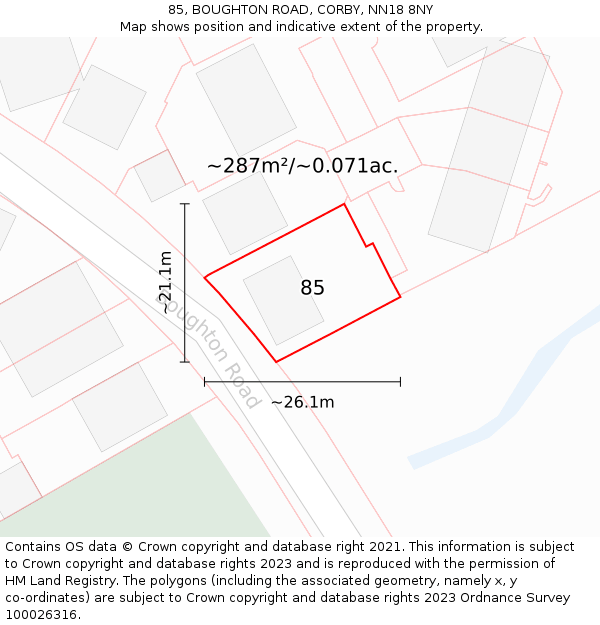 85, BOUGHTON ROAD, CORBY, NN18 8NY: Plot and title map