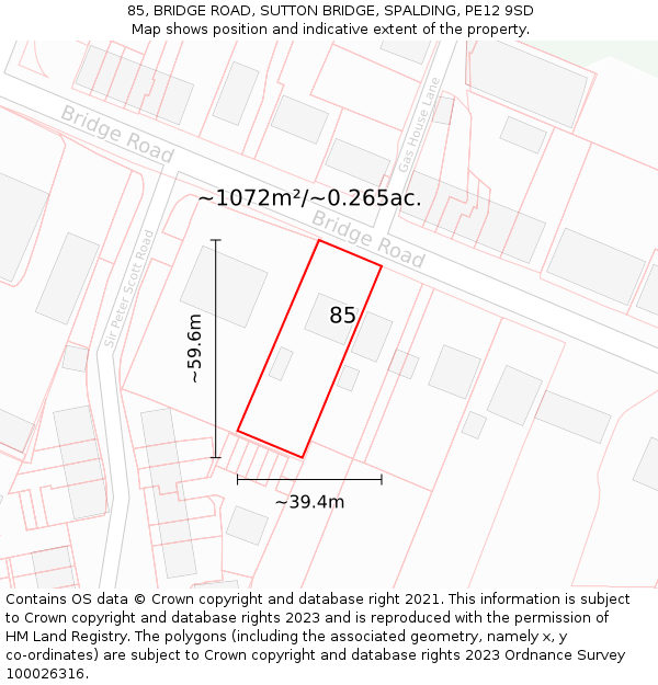 85, BRIDGE ROAD, SUTTON BRIDGE, SPALDING, PE12 9SD: Plot and title map