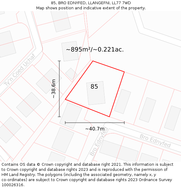 85, BRO EDNYFED, LLANGEFNI, LL77 7WD: Plot and title map