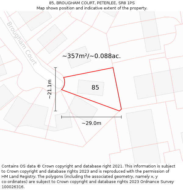 85, BROUGHAM COURT, PETERLEE, SR8 1PS: Plot and title map