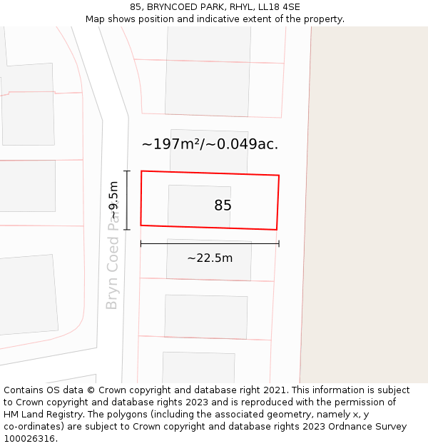 85, BRYNCOED PARK, RHYL, LL18 4SE: Plot and title map
