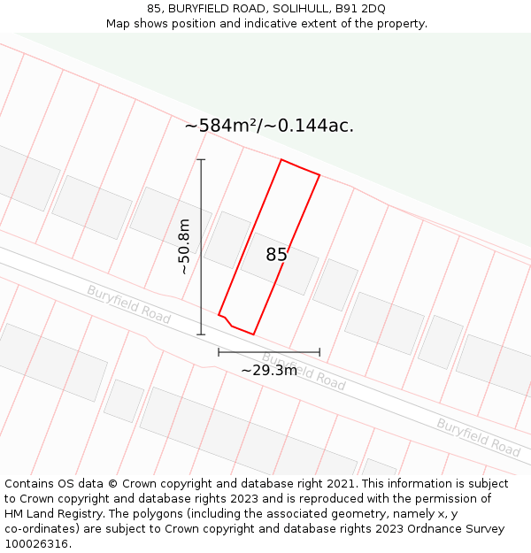 85, BURYFIELD ROAD, SOLIHULL, B91 2DQ: Plot and title map