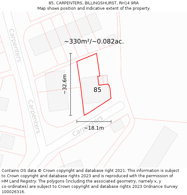 85, CARPENTERS, BILLINGSHURST, RH14 9RA: Plot and title map