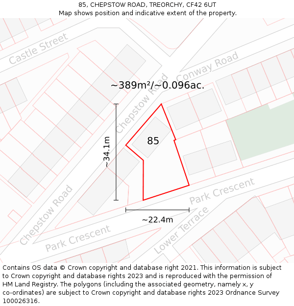 85, CHEPSTOW ROAD, TREORCHY, CF42 6UT: Plot and title map