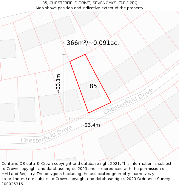 85, CHESTERFIELD DRIVE, SEVENOAKS, TN13 2EQ: Plot and title map