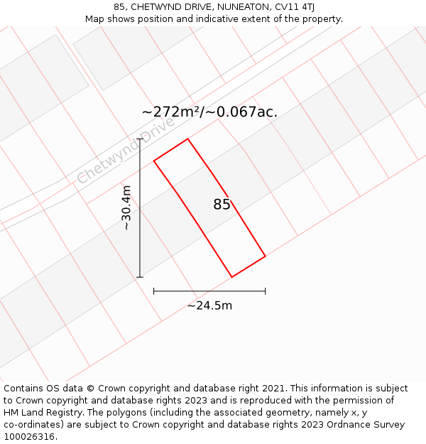 85, CHETWYND DRIVE, NUNEATON, CV11 4TJ: Plot and title map