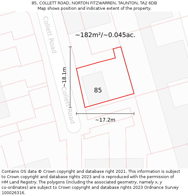 85, COLLETT ROAD, NORTON FITZWARREN, TAUNTON, TA2 6DB: Plot and title map