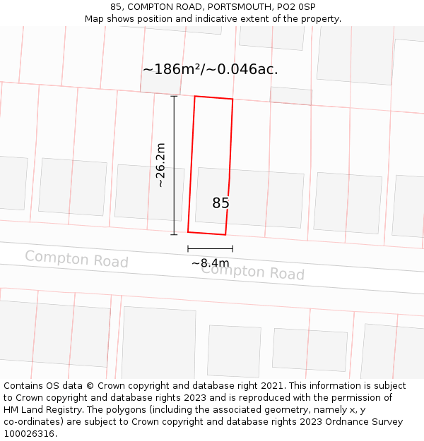 85, COMPTON ROAD, PORTSMOUTH, PO2 0SP: Plot and title map