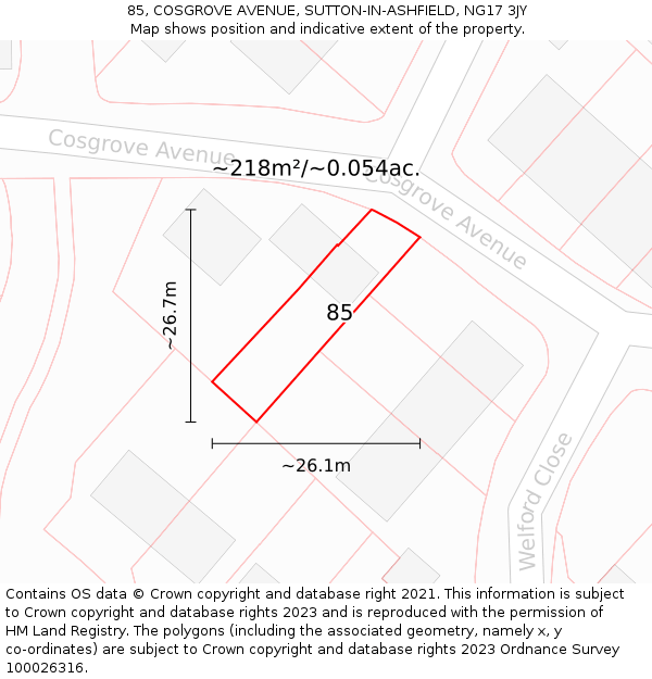 85, COSGROVE AVENUE, SUTTON-IN-ASHFIELD, NG17 3JY: Plot and title map