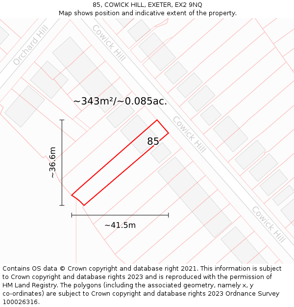 85, COWICK HILL, EXETER, EX2 9NQ: Plot and title map