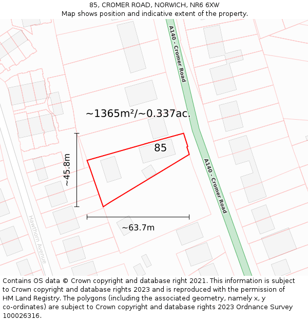 85, CROMER ROAD, NORWICH, NR6 6XW: Plot and title map