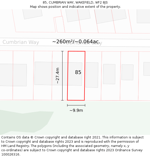 85, CUMBRIAN WAY, WAKEFIELD, WF2 8JS: Plot and title map