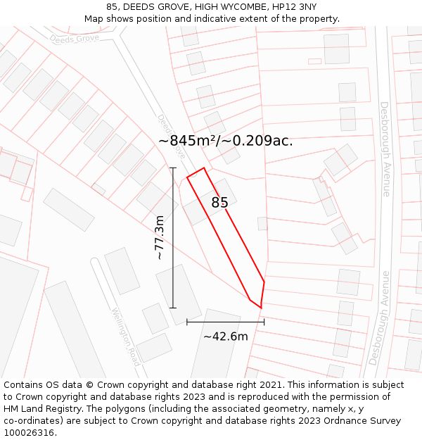 85, DEEDS GROVE, HIGH WYCOMBE, HP12 3NY: Plot and title map
