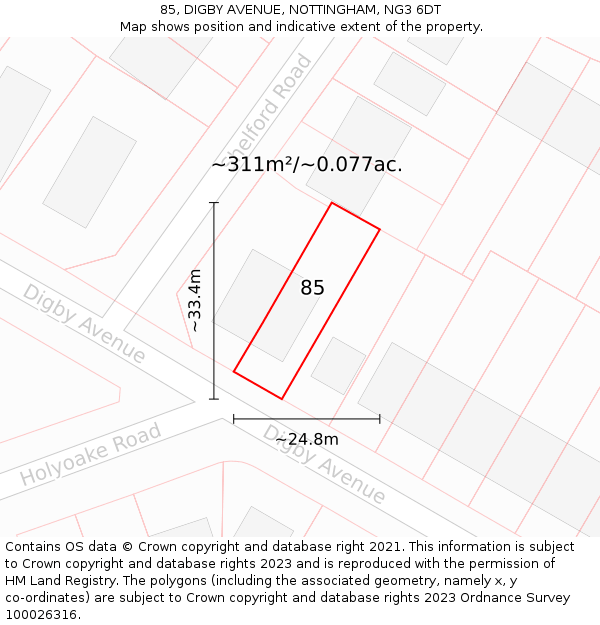 85, DIGBY AVENUE, NOTTINGHAM, NG3 6DT: Plot and title map
