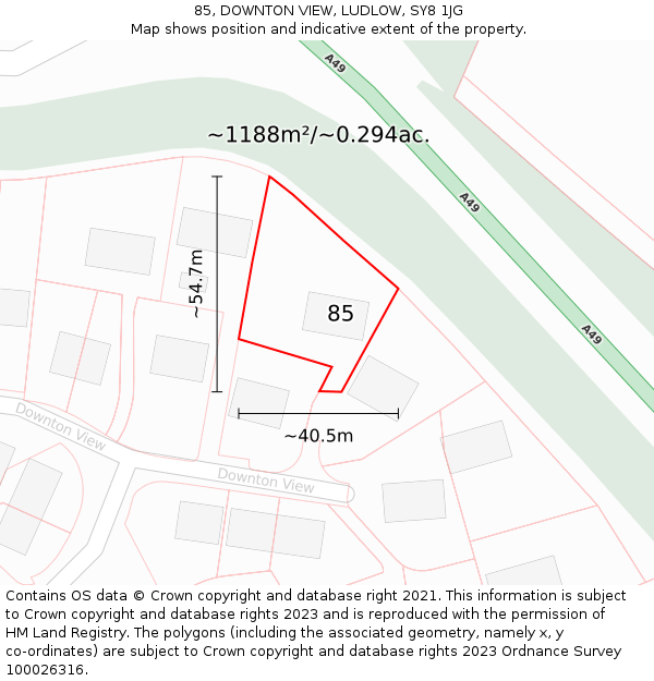 85, DOWNTON VIEW, LUDLOW, SY8 1JG: Plot and title map