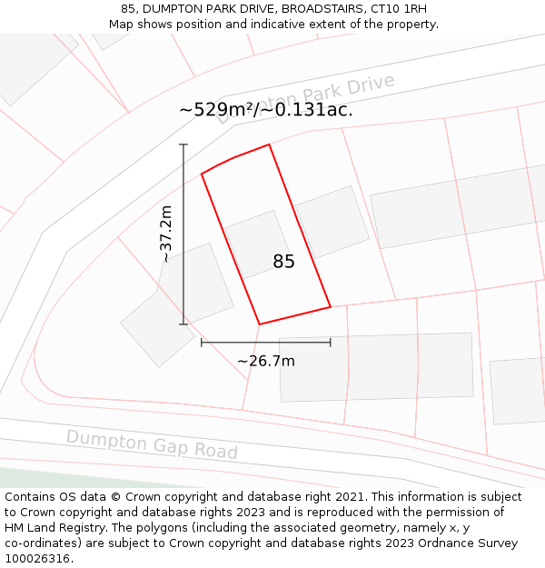 85, DUMPTON PARK DRIVE, BROADSTAIRS, CT10 1RH: Plot and title map